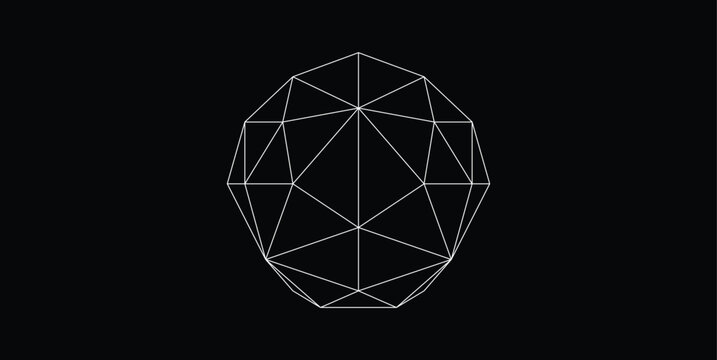 Abstract Low Poly Geometric Polygon Wireframe Sphere with Triangle Mesh, Minimal Technology Line Art Background