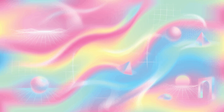 Abstract Colorful Wave Background with Flowing Rainbow Lines Blue Pink Green Yellow Light Digital Design Pattern Texture Illustration Wallpaper Backdrop