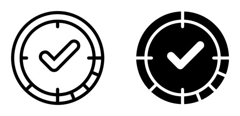 Fototapeta premium Checkmark Clock Icons, Time Approved Symbols, Success Timer Vector Graphics