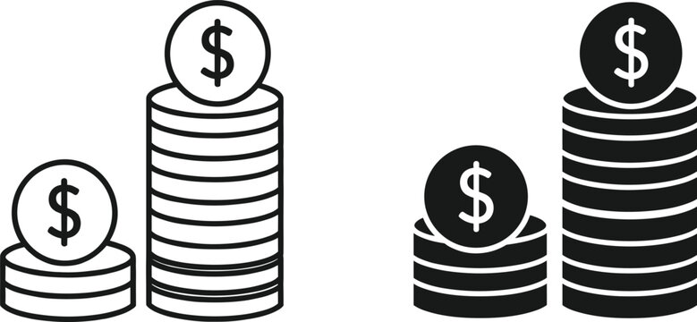 Stack of money coins vector icons with dollar symbol for finance business banking investment and savings illustration
