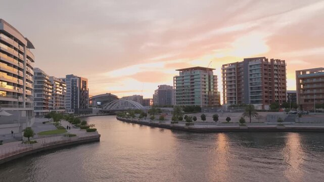 Scenic View of Al Raha Beach Area at Sunset in Abu Dhabi, UAE