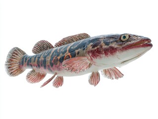 Fototapeta premium Detailed Lateral View Of A Snakehead Fish Isolated On A Plain White Background