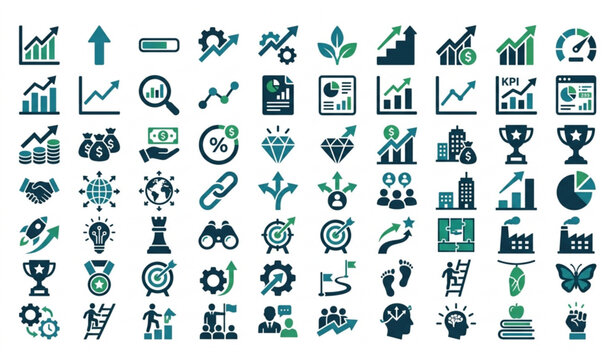 Growth Solid Icon Set Performance Improvement Business Development Vector