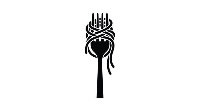 fork with spaghetti silhouette noodles food eating dinner lunch meal cookware utensil