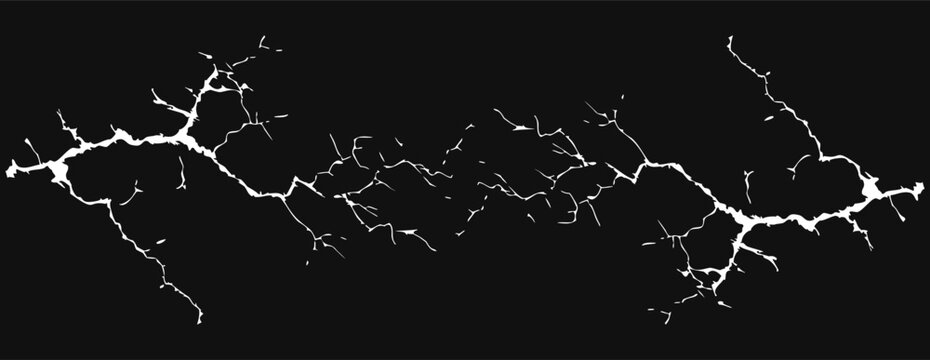 Cracked ground fracture vector set with realistic broken fissure lines for earthquake, damaged surface, destruction, gaming, and grunge graphic design projects. Clean isolated illustration. Perfect 