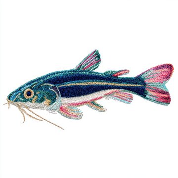Embroidered Illustration Of A Vibrant Striped Catfish Isolated On White Background