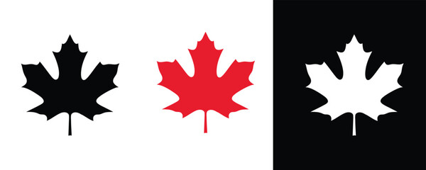 Obraz premium Maple leaf Canada flag icon set. National Canadian red and black maple leaves sign