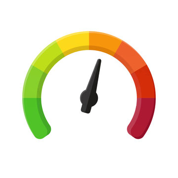 A colorful speedometer gauge with a black needle indicates progress