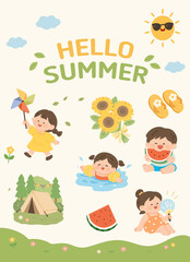 Fototapeta premium Hello Summer Cute Illustration