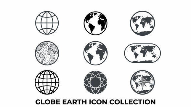 Globe Earth Icon Collection Features Diverse Illustrations of Planet Earth