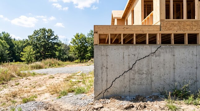 Large diagonal crack appearing in new concrete home foundation