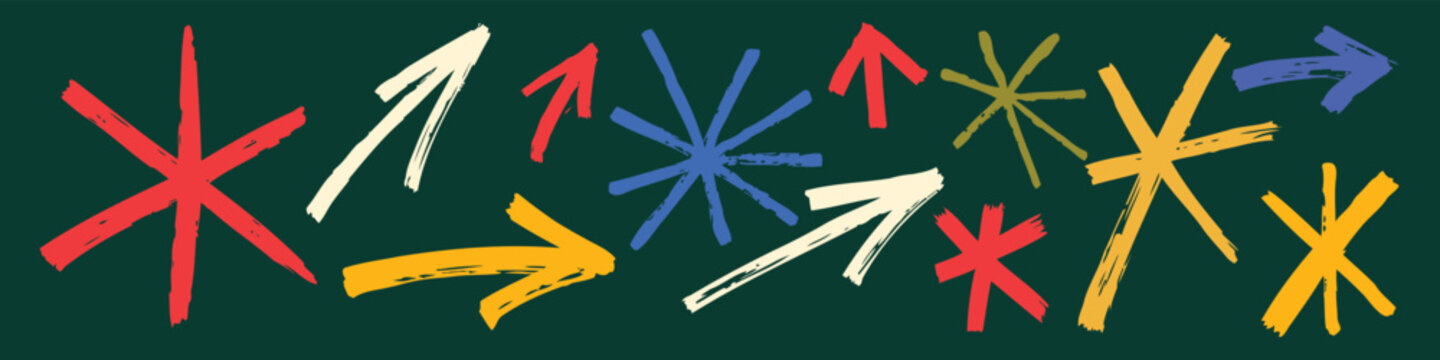 Minimalist grunge starburst and hand-painted asterisk arrow design elements
