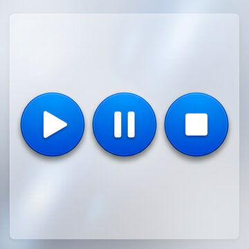 Abstract blue media player control buttons set with play pause and stop symbols vector web elements