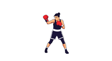 Obraz premium Professional Female Boxer Training in Fighting Stance with Red Gloves and Black Athletic Gear Sports Illustration