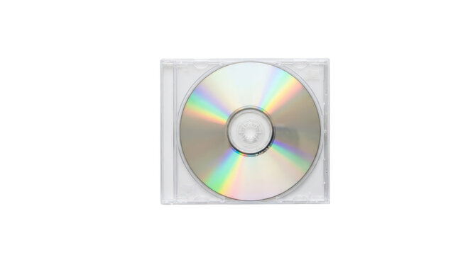 Compact disc in a clear plastic jewel case isolated on transparent background