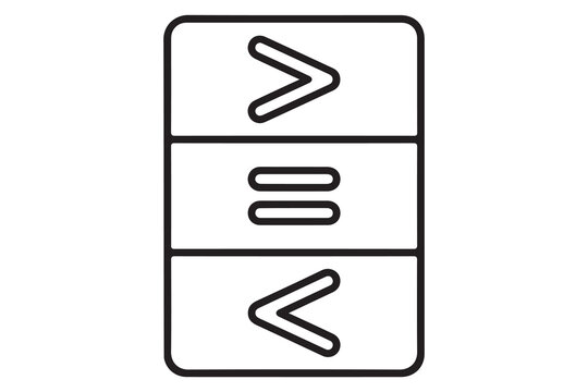 Mathematical comparison symbols icon representing greater than equal and less than with mathematics comparison equation calculate education learning