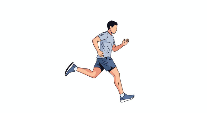 Young Male Athlete Running Jogging in Sportswear Flat Illustration for Fitness Healthy Lifestyle Workout Routine