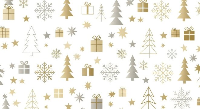 Whimsical christmas pattern with trees snowflakes and gifts for festive holiday designs