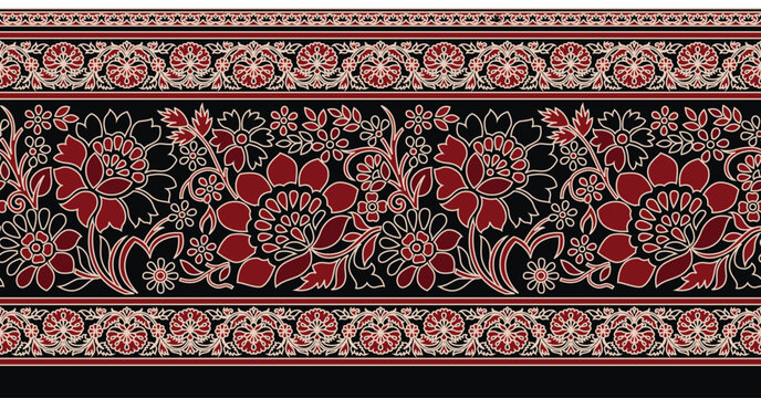 floral textile  border pattern on black background