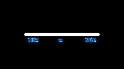 Time line graphic shifting from year 2025 to 2026. Neon light indicator bar. Still graphic for future calendar planning and business goals data. © Shape Motion