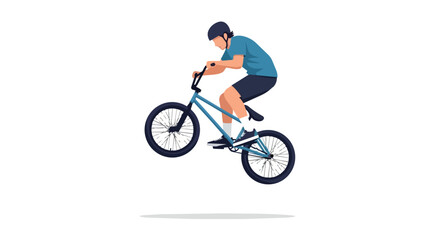 Obraz premium Young Male Cyclist Performing an Impressive BMX Bike Jump Stunt with Helmet Isolated on White Background