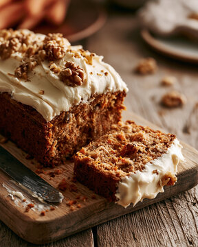 Deliciously crafted carrot cake with cream cheese frosting and walnuts