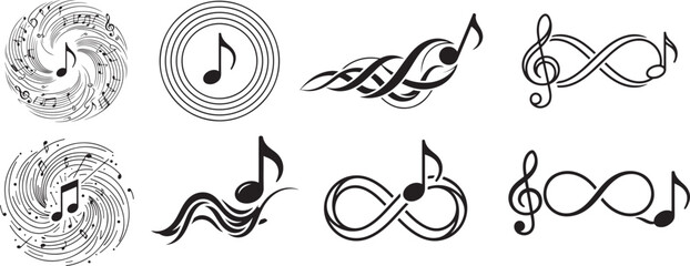Obraz premium Ornamental Music Note Flourish Vector Set with Decorative Treble Clef Swirl Designs