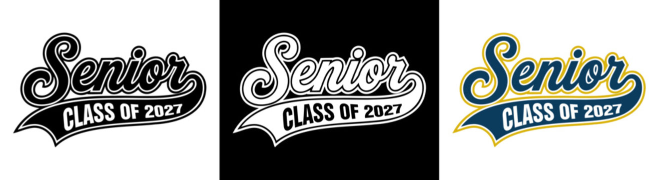 Class of 2027 Seniors Graphic - School Graduate Double Border Typography Text Shape - Academic Crown Vector Template

