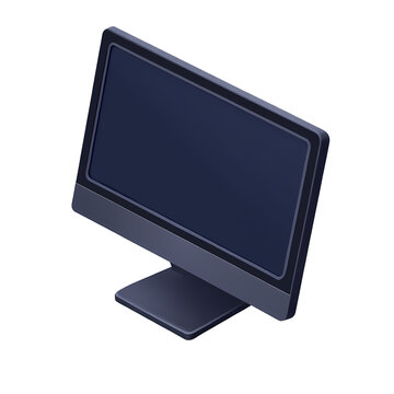 3D Isometric Dark Desktop Monitor - Minimal Computer Screen Asset