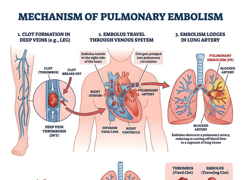 Pulmonary embolism mechanism medical illustration isolated on white background