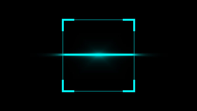 Futuristic teal glowing HUD interface frame with bright light flare. Tech border layout. Still graphic for software user interface and presentation templates.