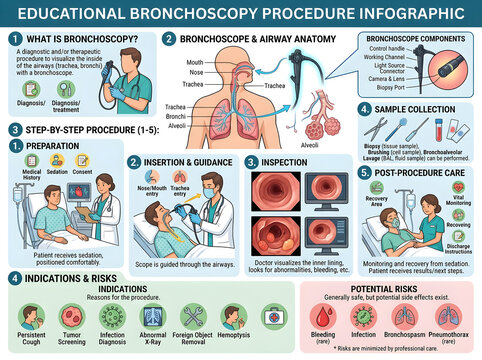 Educational bronchoscopy procedure infographic isolated on white background