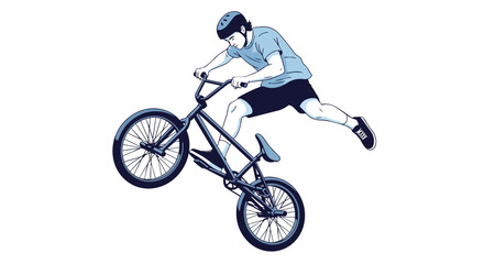Obraz premium Dynamic Young Male Athlete Performing a Freestyle BMX Bike Jump Stunt Extreme Sport Trick on White Background