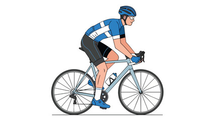 Fototapeta premium Professional Male Athlete Cycling on a Road Bicycle Wearing Blue Jersey and Helmet for Outdoor Sport and Fitness
