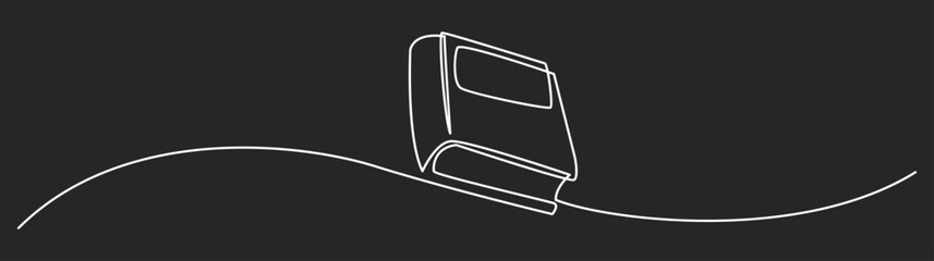 Continuous single line art drawing of an upright book, a minimalist illustration on a dark background symbolizing knowledge and literature. © alpha