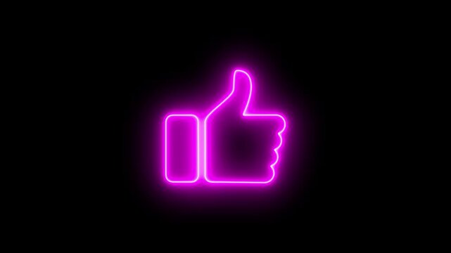 Glowing neon sign like icon animation, alpha channel, 4K Hand thumb up icon, hand icon like animation.
