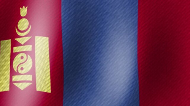 Realistic Waving Mongolia National Flag Animation Seamless Loop, Realistic Mongolian National Flag Background.