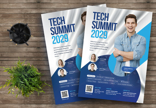 Technology Conference or Summit Fllyer Template with Blue Color