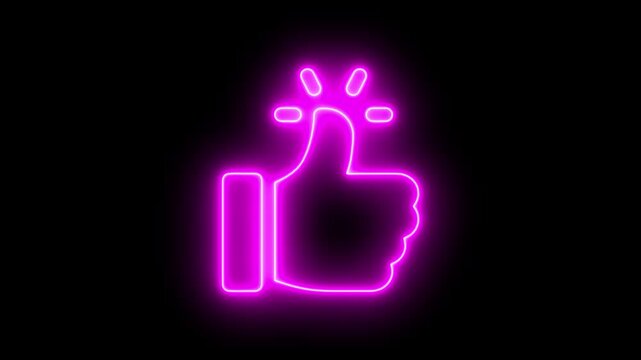 Animated neon thumb up sign icon animation color hand icon like animation. Check and like icon animation, alpha channel, 4K

