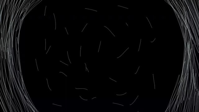Round frame with hand drawn white strokes and scratches on black background 4K