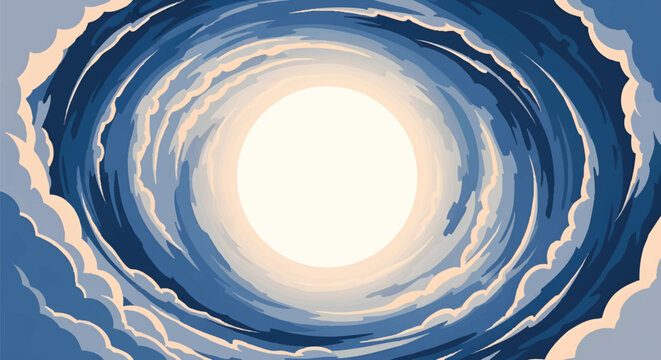 Abstract Circular Blue Cloud Vortex with Bright Central Light