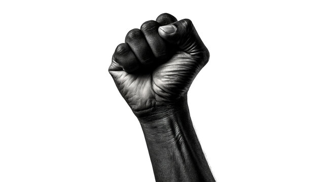 Raised clenched human fist strength symbol isolated on transparent background cut out