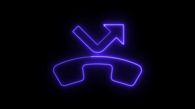 glowing neon Missed Call icon animation on black background. communication, notification, 