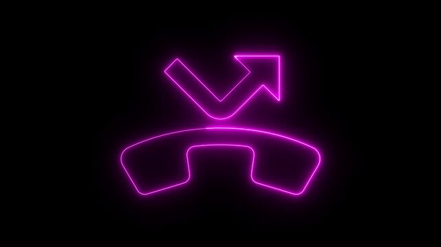 glowing neon Missed Call icon animation on black background. missed, call, phone, icon, 