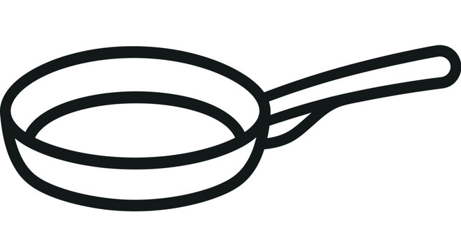 Black line frying pan icon for kitchen cooking.