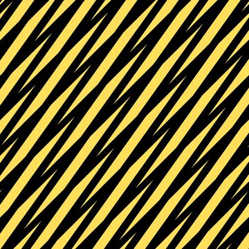 Abstract yellow and black zigzag diagonal pattern with tiger stripe animal print vibe
