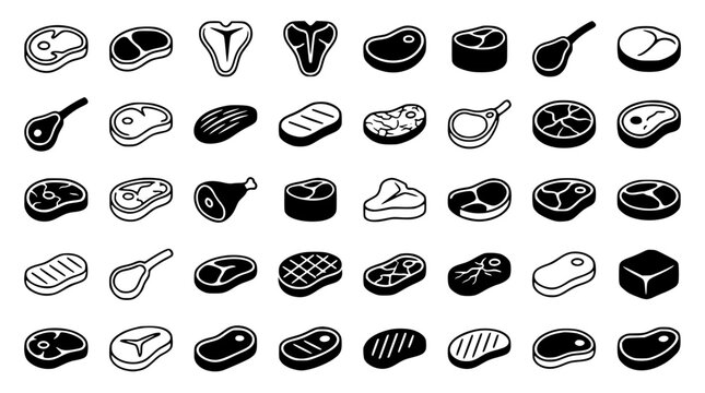Barbecue steakhouse web icons including grilled marbled beef cuts filet mignon pork chops and tenderloin bundle vector