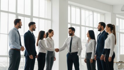Obraz premium Business Professionals Shaking Hands in Modern Office