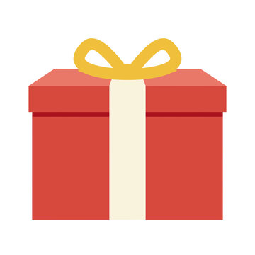 Red gift box with gold ribbon bow icon