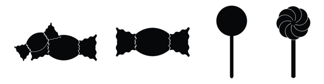 Collection of candy and lollipop silhouette icons on white background.simple candy set icon.